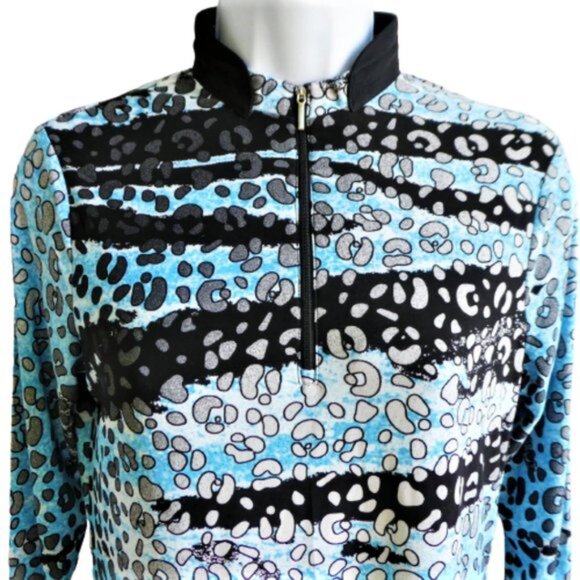 NEW Jamie Sadock Top Long Sleeve Animal Print Quarter Zip Cheetah Stripes XS - Picture 1 of 6
